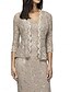 preiswerte Teelänge-Zweiteilige Kleid Sets Mutter der Braut Kleid Elegant Quadratischer Ausschnitt Knie-lange Spitze 3/4 Länge Ärmel mit Spitze