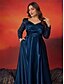 billiga BLÅ-A-Linje Plus Size Klänningar Elegant Curve Klänning Formell Bröllop Golvlängd Långärmad Hjärta Satin med Fållar 2025