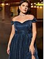 billiga BLÅ-A-linjeformade Quinceañera Klänningar Elegant Klänning Formell Bröllop Golvlängd Ärmlös Off Shoulder Polyester med Slits