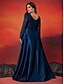 billiga BLÅ-A-Linje Plus Size Klänningar Elegant Curve Klänning Formell Bröllop Golvlängd Långärmad Hjärta Satin med Fållar 2025