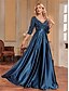 billige SVART-A-Line Quinceanera Kjoler Elegant Kjole Formell Bryllup Gulv Lengde Lang Erme V Utringning Polyester med Paljetter