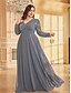 voordelige BLAUW-A-Lijn Plus Size Jurken Elegante Curvy Jurk Formele Bruiloft Vloerlengte Lange Mouw V-Hals Chiffon met Sequin