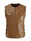 cheap Men&#039;s Vest-Men&#039;s Vest Gilet Faux Leather Vest Outdoor Daily Fashion Casual Spring Fall Zip Up Pocket PU Leather Comfortable Plain Zipper Crew Neck Regular Fit Black Brown Vest