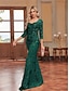 voordelige Semi-formeel / Cocktail-Zeemeermin  Trompet Quinceanera Jurken Elegante Jurk Formele Bruiloft Vloerlengte Lange Mouw Hartvormige Pailletten met Pailletten