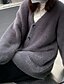 billige Cardigans og overtøj-Dame Bluse Cardigan Mode Helfarve Rillet V-hals Strikket Langærmet Almindelige toppe Strikke Ferie I-byen-tøj Weekend Sort Mørkegrå Vinter