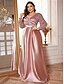 ieftine verde-Rochii Plus Size A-Line Elegantă Rochie de Curbe Formală Nuntă Lungime Pământ Mâneci Lungi Gât în V Poliester cu Pliseuri