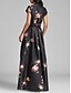 baratos FLORAIS-Vestido de Gala em A Com Fenda Altíssima Vestido Formal Convidada de Casamento Comprimento Total Manga Curta Decote V com Bolso em Cetim com Estampa Floral