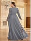 voordelige BLAUW-A-Lijn Plus Size Jurken Elegante Curvy Jurk Formele Bruiloft Vloerlengte Lange Mouw V-Hals Chiffon met Sequin
