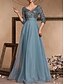 abordables Semi-formel / Cocktail-Robe de Soirée A-Line Élégante Robe Formelle Mariage Longueur Totale Manches 3/4 Col en V Sequins avec Sequins