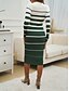 billige Sweater kjoler-Dame Midikjole Sweater Kjole Kappe Kjole Afslappet Afslappet Regulær Stribe Langærmet Rund hals Sort Hvid Grøn Kakifarvet Efterår Vinter