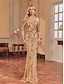 voordelige Semi-formeel / Cocktail-Zeemeermin  Trompet Quinceanera Jurken Elegante Jurk Formele Bruiloft Vloerlengte Lange Mouw Hartvormige Pailletten met Pailletten