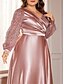 ieftine verde-Rochii Plus Size A-Line Elegantă Rochie de Curbe Formală Nuntă Lungime Pământ Mâneci Lungi Gât în V Poliester cu Pliseuri