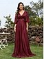 ieftine albastru-Rochii A-Line pentru quinceanera rochie elegantă formală lungime până la podea cu mâneci de 3/4 cu gât în V din chiffon cu spate în V și pliseuri