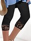 baratos Esportes Plus Size e Gravidez-Mulheres leggings de pilates Legging Capri calças esportivas Renda Leve Pilates Academia Corrida Legging Capri Côr Sólida Preto Tamanho Grande Esportes Roupas Esportivas Micro-Elástica