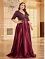 tanie czerwony-Suknie A-Liniowe Plus Size Elegancka Suknia Krągła Formalny Ślub Długość Do Podłogi Pół Rękawa V Dekolt Poliester z Plisami
