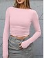 billige Plain t-skjorte-Dame Trange topper Helfarge Stilfull Fritid Y2K Langermet Crew-hals Crop Tops Daglig Ferie Ut på byen Svart Hvit Rosa Brun Sommer Vår