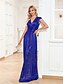 preiswerte Semi-formal / Cocktail-A-Linien Quinceanera Kleider Elegantes Kleid Formelle Hochzeit Bodenlang Ärmellos V-Ausschnitt Polyester mit Pailletten