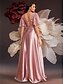 economico Rosa-Abiti A-Line per Quinceanera Abito Elegante Formale Matrimonio Lunghezza Pera Manica Corto V Collo Raso con Pieghe