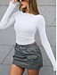 billige Plain t-skjorte-Dame Trange topper Helfarge Stilfull Fritid Y2K Langermet Crew-hals Crop Tops Daglig Ferie Ut på byen Svart Hvit Rosa Brun Sommer Vår