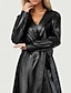 voordelige Imitatieleren jassen-Dames Regenjas Houd Warm Comfortabel Zak Actief Modieus Effen Uitgaan Weekend Open voorzijde Lang Strijkijzer Normale pasvorm Lange mouw bovenkleding Zwart Herfst Winter