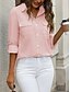voordelige Overhemden-Dames Katoenen linnen overhemden Effen Kleur Elegant Stijlvol Basic Lange mouw Overhemdkraag Normale tops Dagelijks Knop Zak Zwart Wit Blozend Roze blauw Zomer
