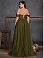 cheap GREEN-A-Line Plus Size Dresses Elegant Curve Dress Formal Wedding Floor Length Sleeveless Off Shoulder Chiffon Backless with Slit