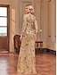 voordelige Semi-formeel / Cocktail-Zeemeermin  Trompet Quinceanera Jurken Elegante Jurk Formele Bruiloft Vloerlengte Lange Mouw Hartvormige Pailletten met Pailletten