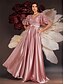 economico Rosa-Abiti A-Line per Quinceanera Abito Elegante Formale Matrimonio Lunghezza Pera Manica Corto V Collo Raso con Pieghe