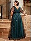 economico VERDE-Abito da Sera A-Line Elegante Abito Formale Matrimonio Lunghezza Completa Maniche Corte V Collo Tulle con Pieghe
