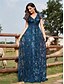 abordables Champagne-Robes de quinceanera en forme A Robe élégante Robe de mariage formelle longueur sol manches courtes col en V sequins dos en V avec sequins