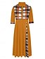 abordables Vestidos a Rayas y Geométricos-Mujer Vestido Midi Vestido de una línea Casual Exterior Noche Estándar Plaid Manga 3/4 Cuello Vuelto Negro Vino Morado Naranja Verano Otoño