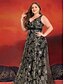 billiga Semi-formell / Cocktail-A-linje Plus Size Klänningar Elegant Kurva Klänning Formell Bröllop Golvlängd Ärmlös V-hals Spets med Sequins