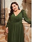 ieftine Semi-formal / Cocktail-Rochie de seară A-Line elegantă rochie formală de nuntă lungime până la podea mânecă lungă decolteu în V chiffon spate în V cu pliseuri