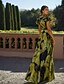 cheap FLORALS-A-Line Evening Gown Elegant Dress Formal Wedding Floor Length Sleeveless V Neck Pocket Nylon with Floral Print Pocket