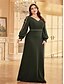 voordelige BLAUW-A-Lijn Plus Size Jurken Elegante Curve Jurk Formele Bruiloft Vloerlengte Lange Mouw V Hals Chiffon Met Pailletten