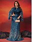 voordelige BLAUW-Zeemeermin  Trompet Plus Size Jurken Elegante Curve Jurk Formele Bruiloft Vloerlengte Lange Mouw Ronde Hals Polyester met Sleuf