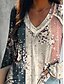 abordables T-shirt Boho-Camiseta de mujer de manga larga con cuello en V de manga larga gráfica casual floral geométrica vintage regular impresiones diarias ropa de vacaciones de fin de semana en amarillo vino rosa