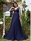 economico BLU-Abito Quinceanera A-Line Abito Elegante Abito Matrimonio Lunghezza Pavimento Manica Mezza Scollo a V Poliestere con Fessura