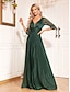 billiga Semi-formell / Cocktail-A-linjeformade Quinceanera Klänningar Elegant Klänning Formell Bröllop Golvlång Lång ärm V-ringning Chiffon med veck