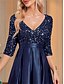 billige SVART-A-Line Quinceanera Kjoler Elegant Kjole Formell Bryllup Gulv Lengde Lang Erme V Utringning Polyester med Paljetter