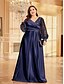 ieftine verde-Rochii Plus Size A-Line Elegantă Rochie de Curbe Formală Nuntă Lungime Pământ Mâneci Lungi Gât în V Poliester cu Pliseuri