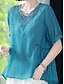 رخيصةأون أطقم تنسيق فاخرة-نسائي قمصان قطنية كتان مطرز لون الصلبة أنيق أساسي كاجوال كم قصير V رقبة قمصان عادية مناسب للبس اليومي أزرق الصيف الربيع