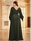 voordelige BLAUW-A-Lijn Plus Size Jurken Elegante Curve Jurk Formele Bruiloft Vloerlengte Lange Mouw V Hals Chiffon Met Pailletten