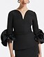 economico NERO-Abito da sera Sirena  Tromba Nero Vestito Elegante Formale Lunghezza al pavimento Maniche lunghe V Collo Crepe elasticizzato con Ruching