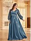 ieftine verde-Rochii Plus Size A-Line Elegantă Rochie de Curbe Formală Nuntă Lungime Pământ Mâneci Lungi Gât în V Poliester cu Pliseuri