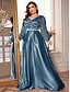 ieftine verde-Rochii Plus Size A-Line Elegantă Rochie de Curbe Formală Nuntă Lungime Pământ Mâneci Lungi Gât în V Poliester cu Pliseuri