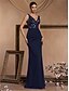 billiga Semi-formell / Cocktail-Mermaid  Trumpet Quinceanera Klänningar Elegant Klänning Formell Bröllop Golvlängd Ärmlös V-hals Satäng Rygglös med Slits
