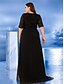 Χαμηλού Κόστους ΜΑΥΡΟΣ-Φόρεμα A-Line Plus Size Elegant Curve Formal Wedding Floor Length Half Sleeve Crew Neck Chiffon με Στρας