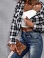 baratos Blazers e Fatos-Mulheres Camisa Social Xadrez Diário à moda Básico Manga Longa Colarinho de Camisa Tops regulares Trabalho Diário Feriado Botões Preto Primavera Outono
