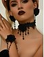 billige Kvinders halskæde-Gotisk smykkesæt med røde roser til kvinder, blondehalskæde, øreringe og armbånd, vintage victoriansk kostumetilbehør til halloweenfest og gotisk mode